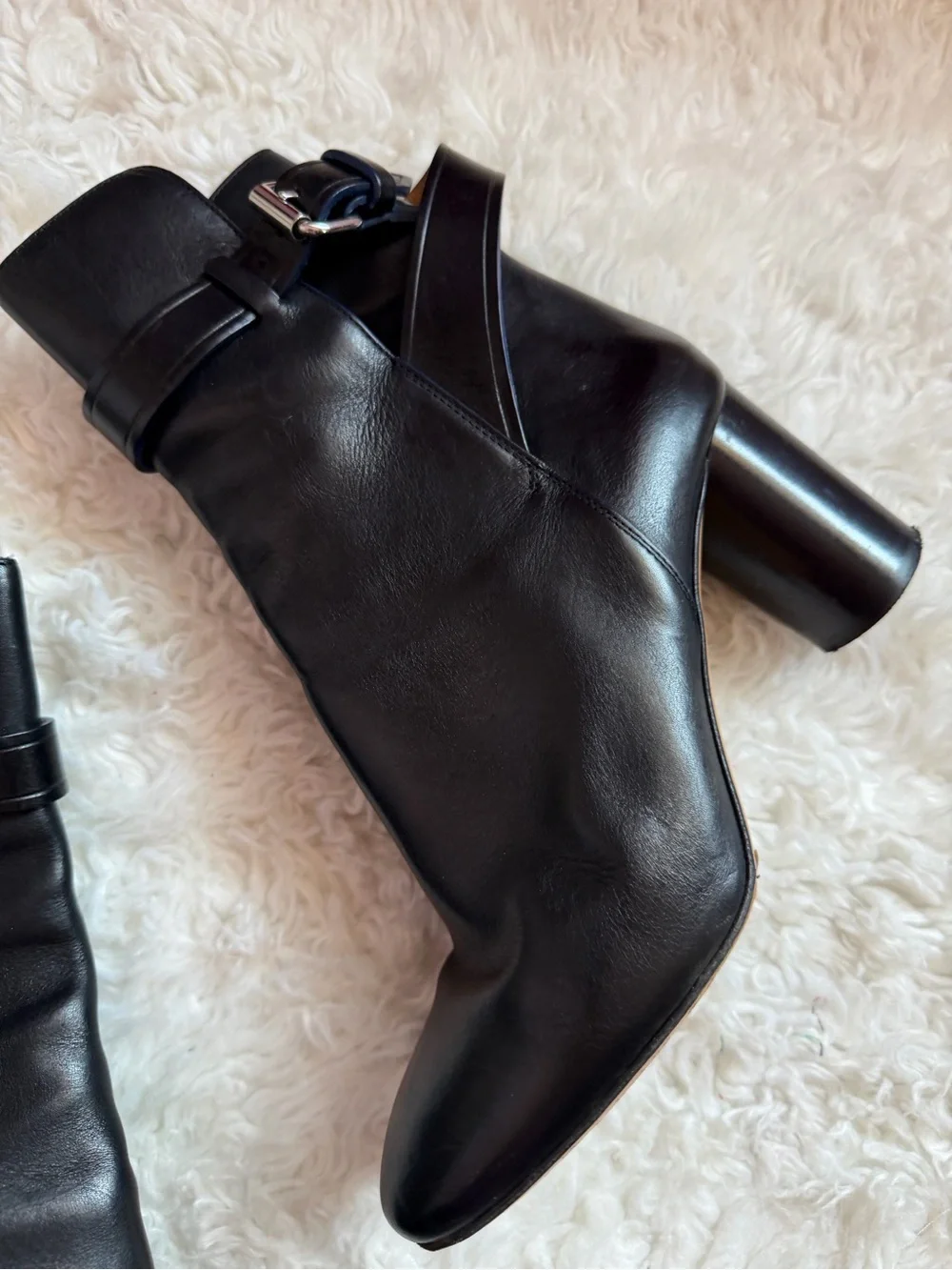 Isabel Marant Classic Black Leather Women’s Wrap Ankle Boots Block Heel 39